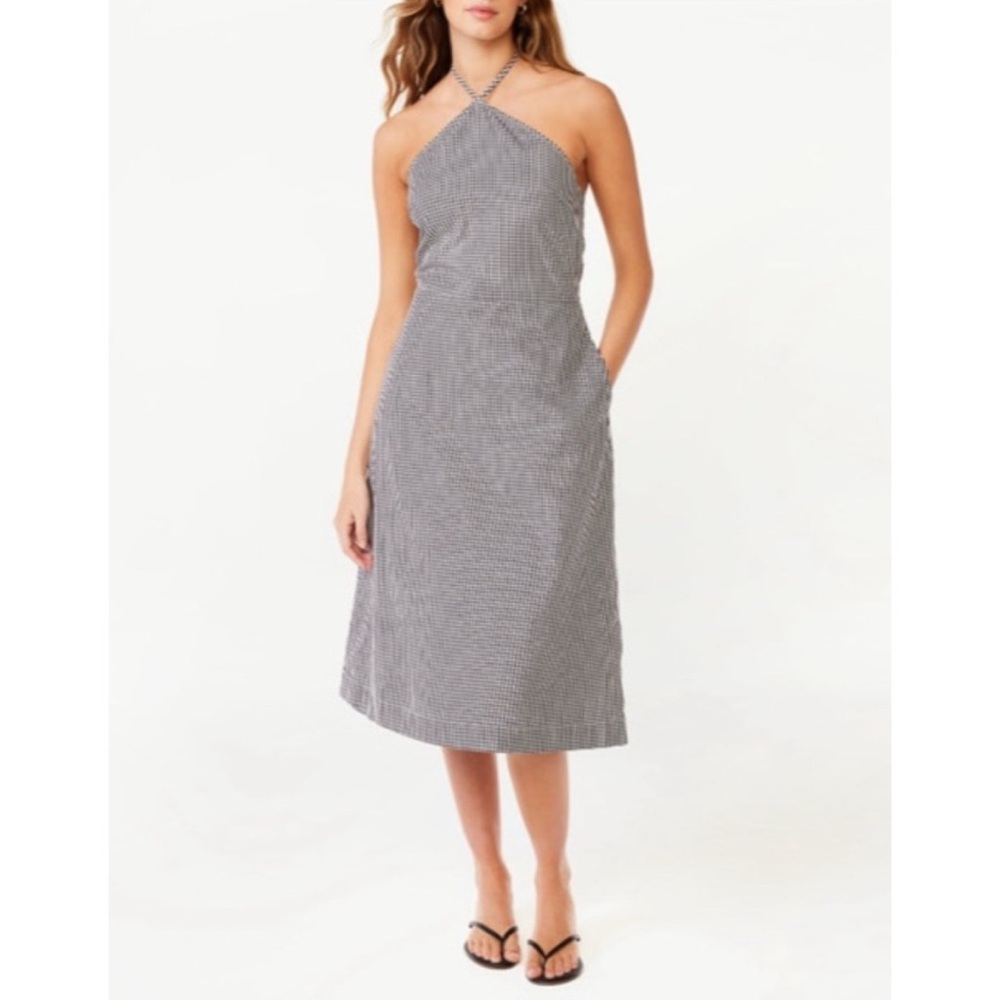 🆕 Free Assembly Midi Sundress with Halter Neckline Black White Gingham L NWT New